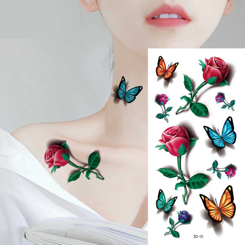 10 Sheet 3D Flower Butterfly Bowknot Scorpion Temporary Tattoos