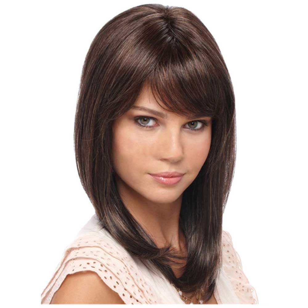Charming Long Curly Brown with Bangs Wigs for Girls Daily Wear