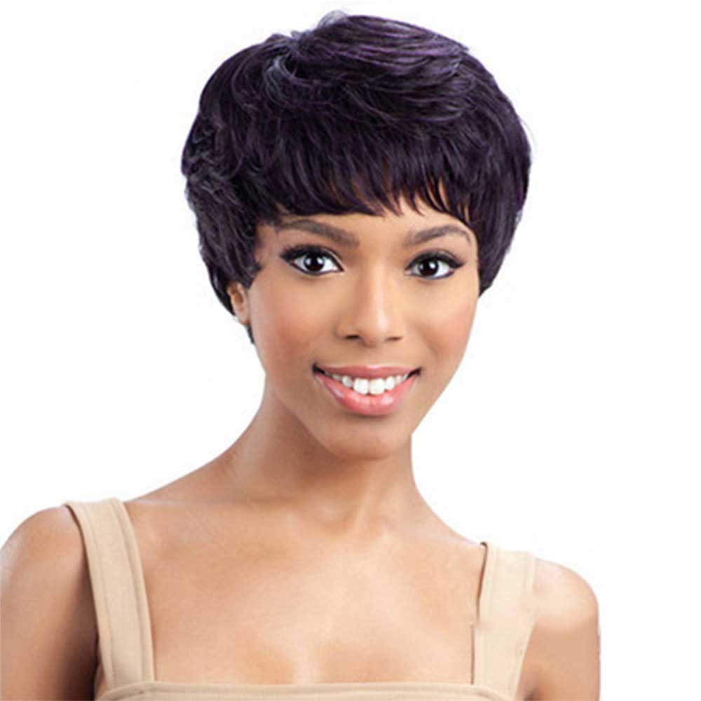 Black purple Short Pixie Cut Wigs with Bangs for Black Women