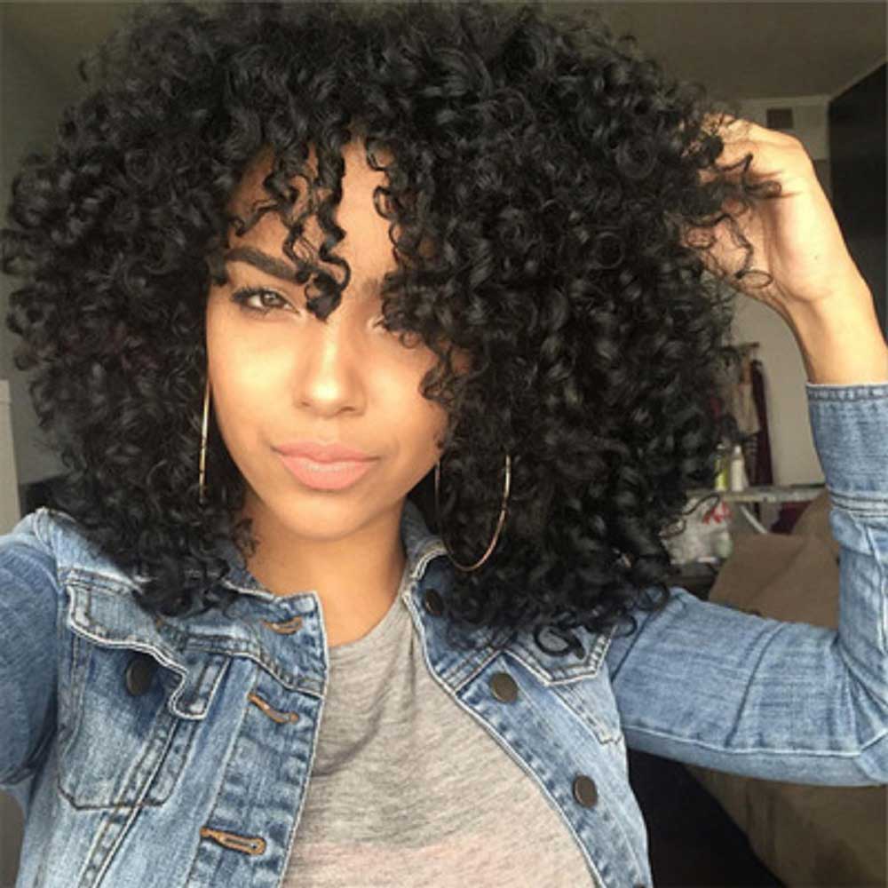 Curly Wigs for Black Women Black Afro Bomb Curly Wig with Bangs