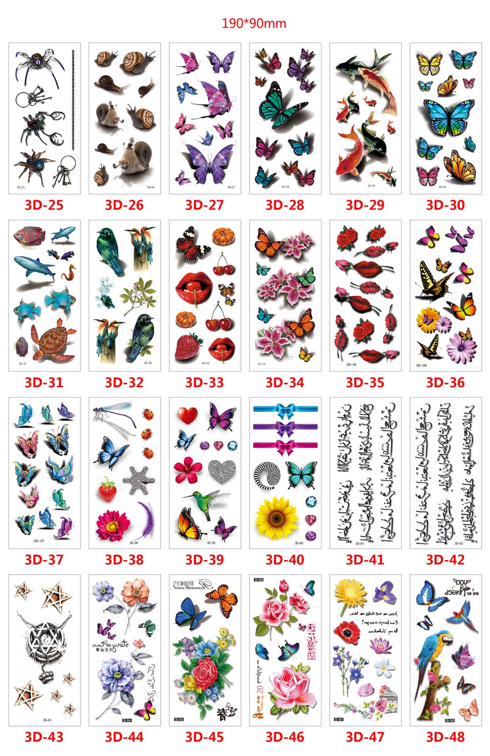 10 Sheet 3D Flower Butterfly Bowknot Scorpion Temporary Tattoos