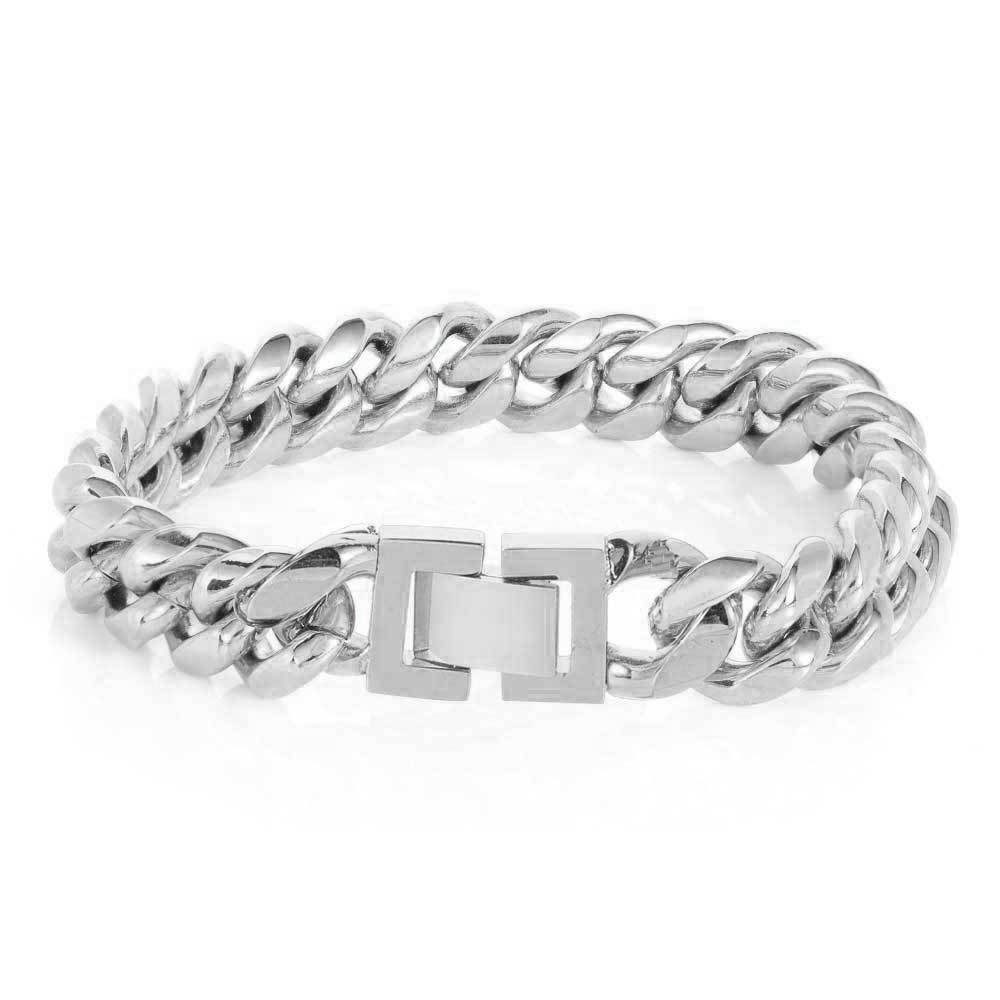 Men's Solid Cuban Link Bracelet in Hypoallergenic Steel