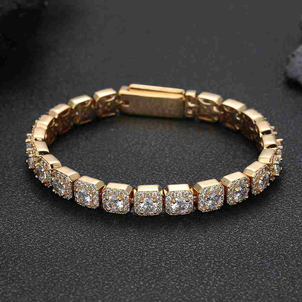 Hip Hop Iced Cuban Golden Chain Diamond-Cut CZ Bracelet