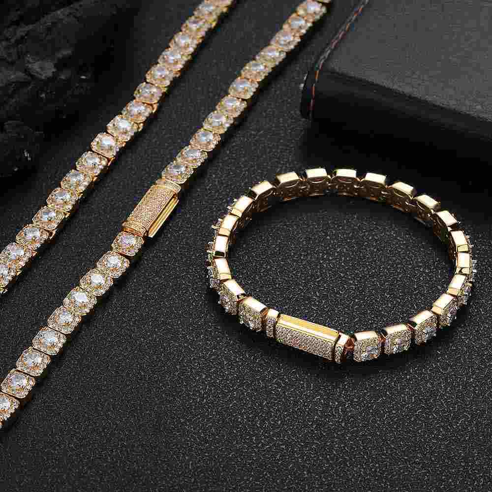 Hip Hop Iced Cuban Golden Chain Diamond-Cut CZ Bracelet