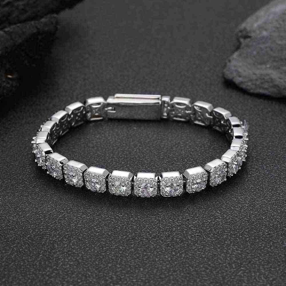 Hip Hop Iced Cuban White Golden Chain Diamond-Cut CZ Bracelet