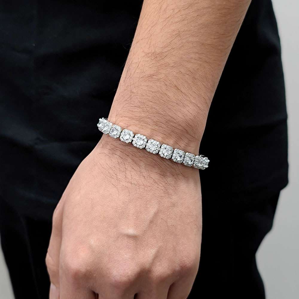Hip Hop Iced Cuban White Golden Chain Diamond-Cut CZ Bracelet