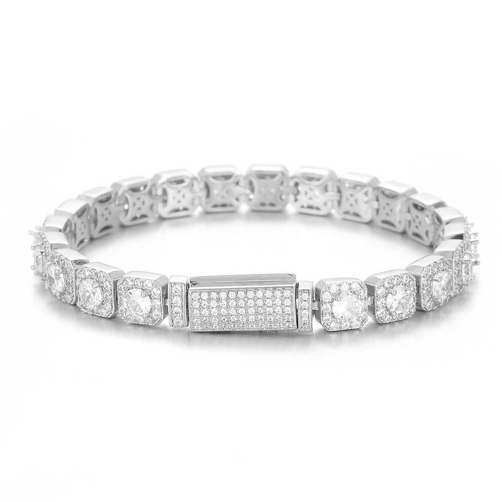 Hip Hop Iced Cuban White Golden Chain Diamond-Cut CZ Bracelet