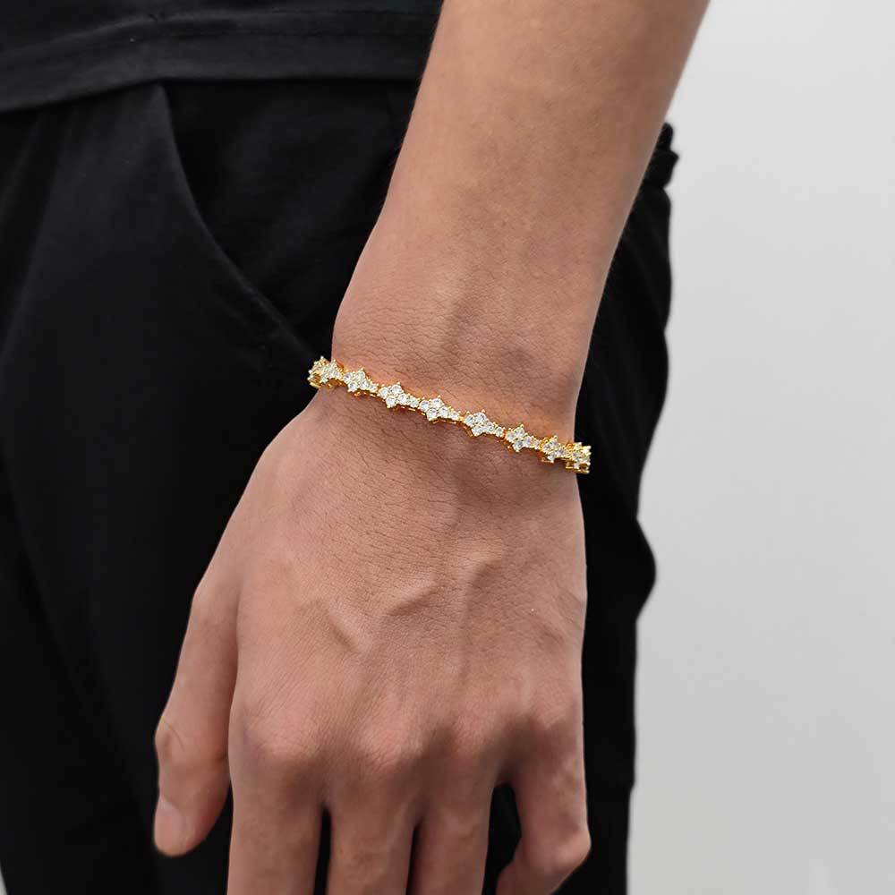 Unisex Chain Single Row Iced Golden Bracelet