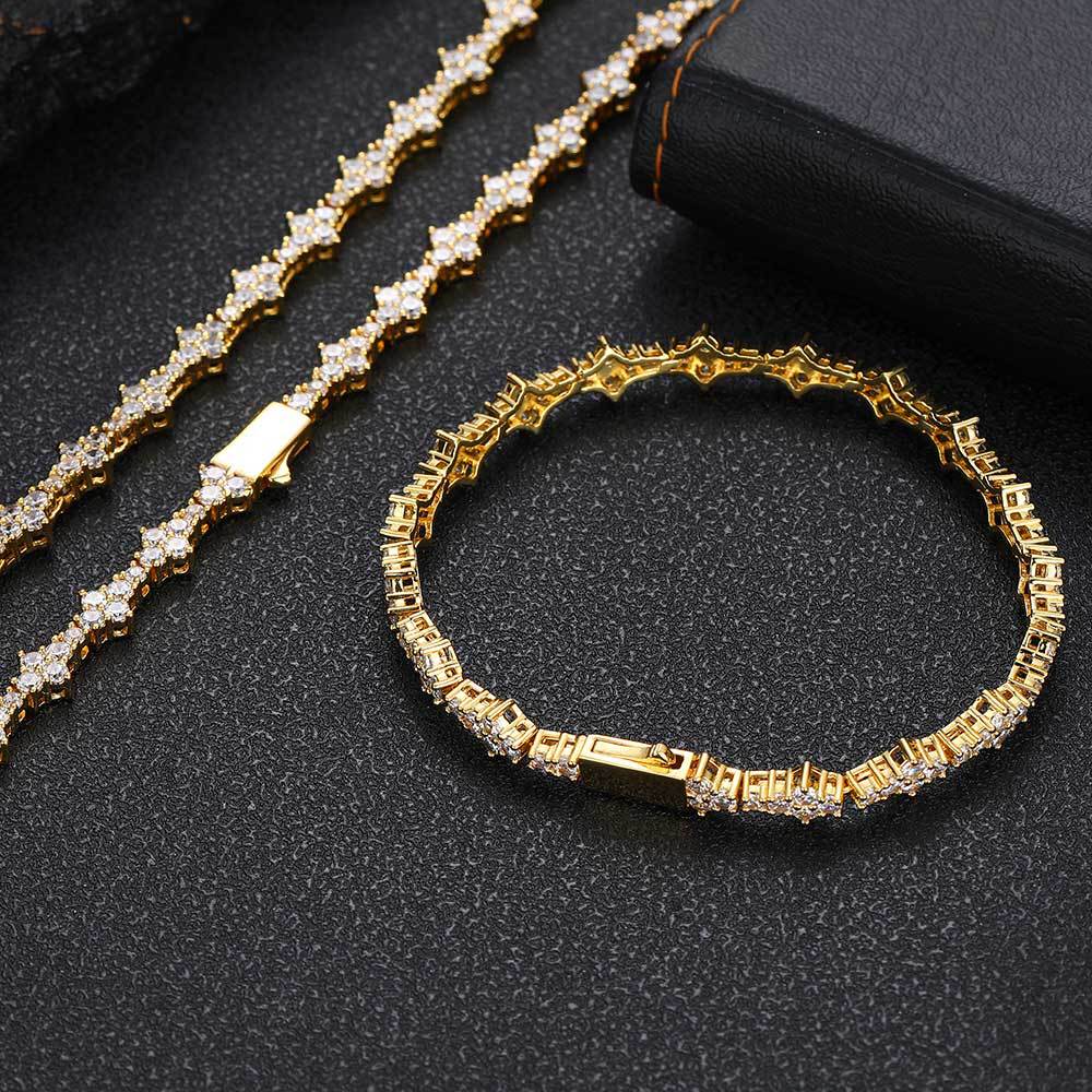 Unisex Chain Single Row Iced Golden Bracelet