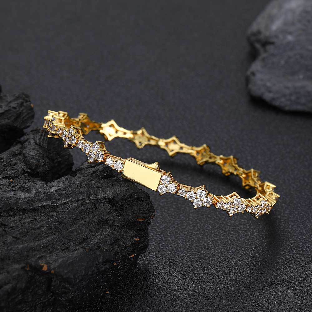 Unisex Chain Single Row Iced Golden Bracelet