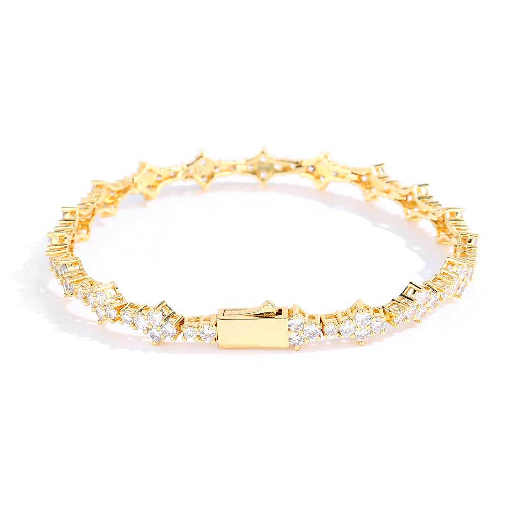 Unisex Chain Single Row Iced Golden Bracelet