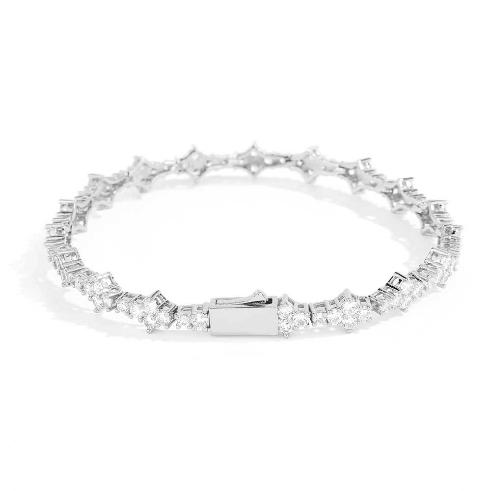 White Golden Bracelet Unisex Chain Single Row Iced