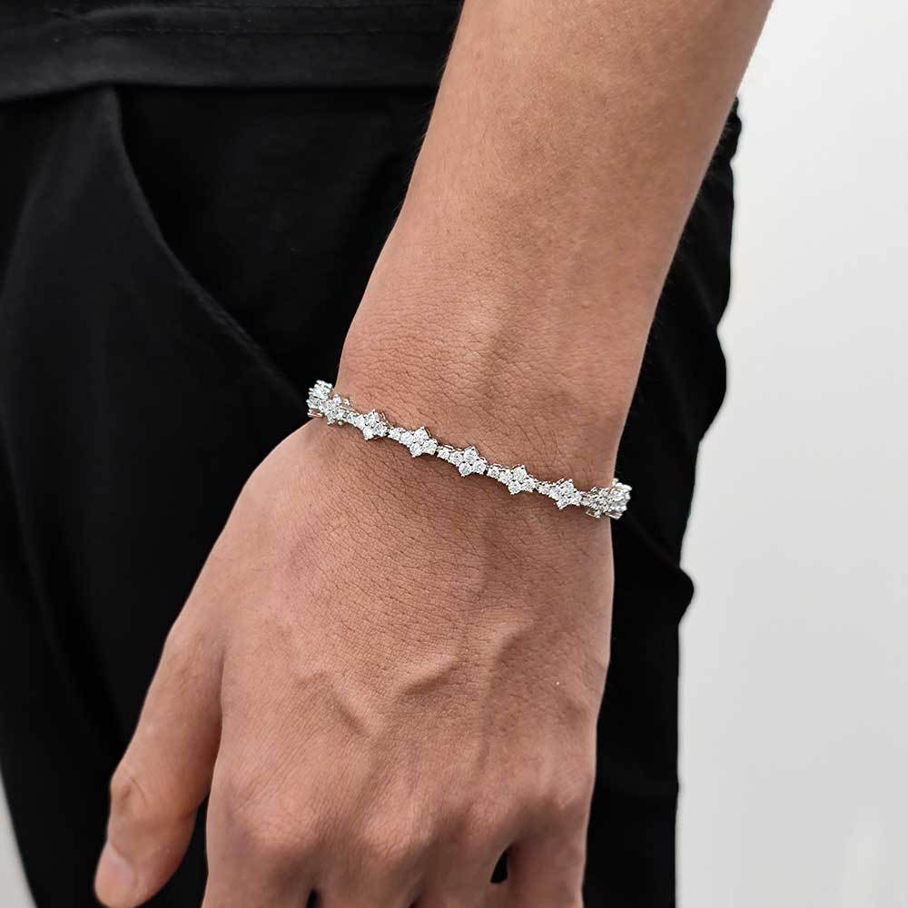 White Golden Bracelet Unisex Chain Single Row Iced