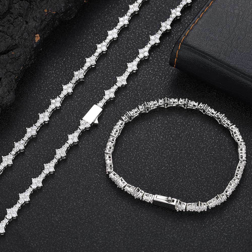 White Golden Bracelet Unisex Chain Single Row Iced