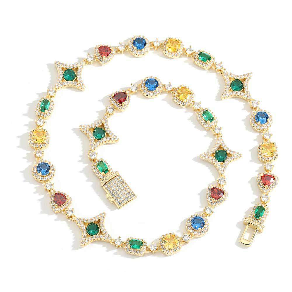 Rainbow Iced Cuban Chain Luxury Multi-CZ Golden Necklaces