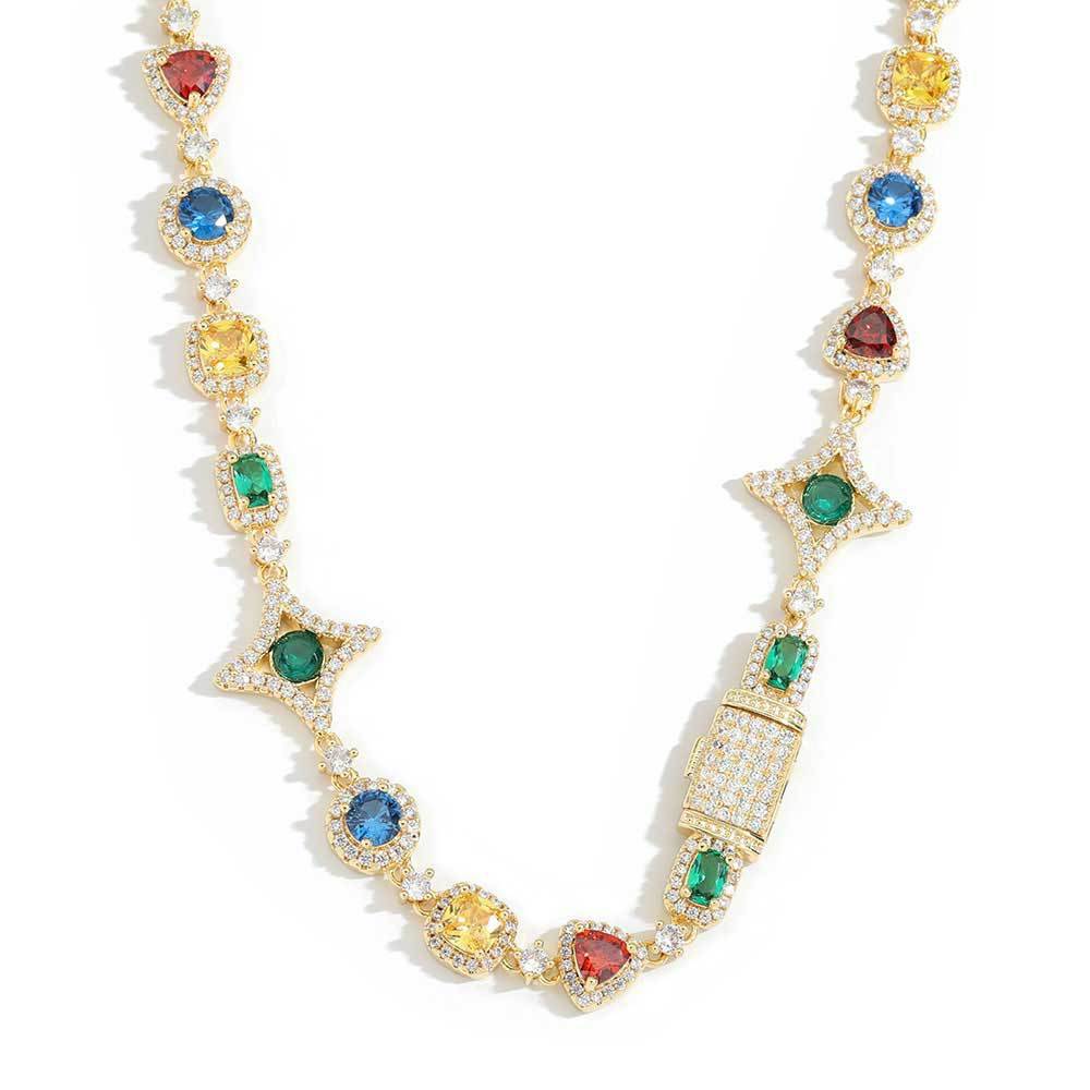 Rainbow Iced Cuban Chain Luxury Multi-CZ Golden Necklaces
