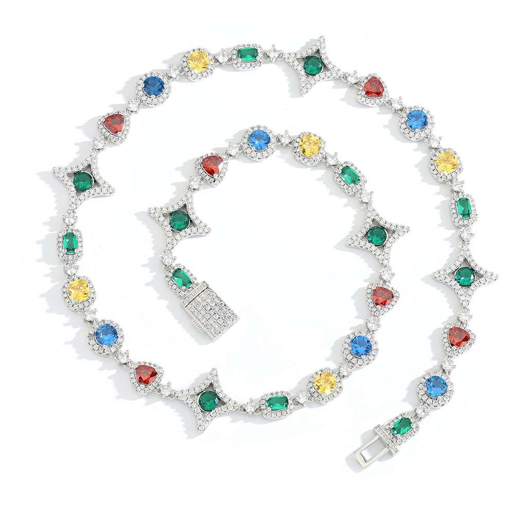 Rainbow Iced Cuban White Golden Necklaces Luxury Multi-CZ