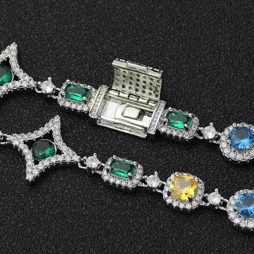 Rainbow Iced Cuban White Golden Necklaces Luxury Multi-CZ