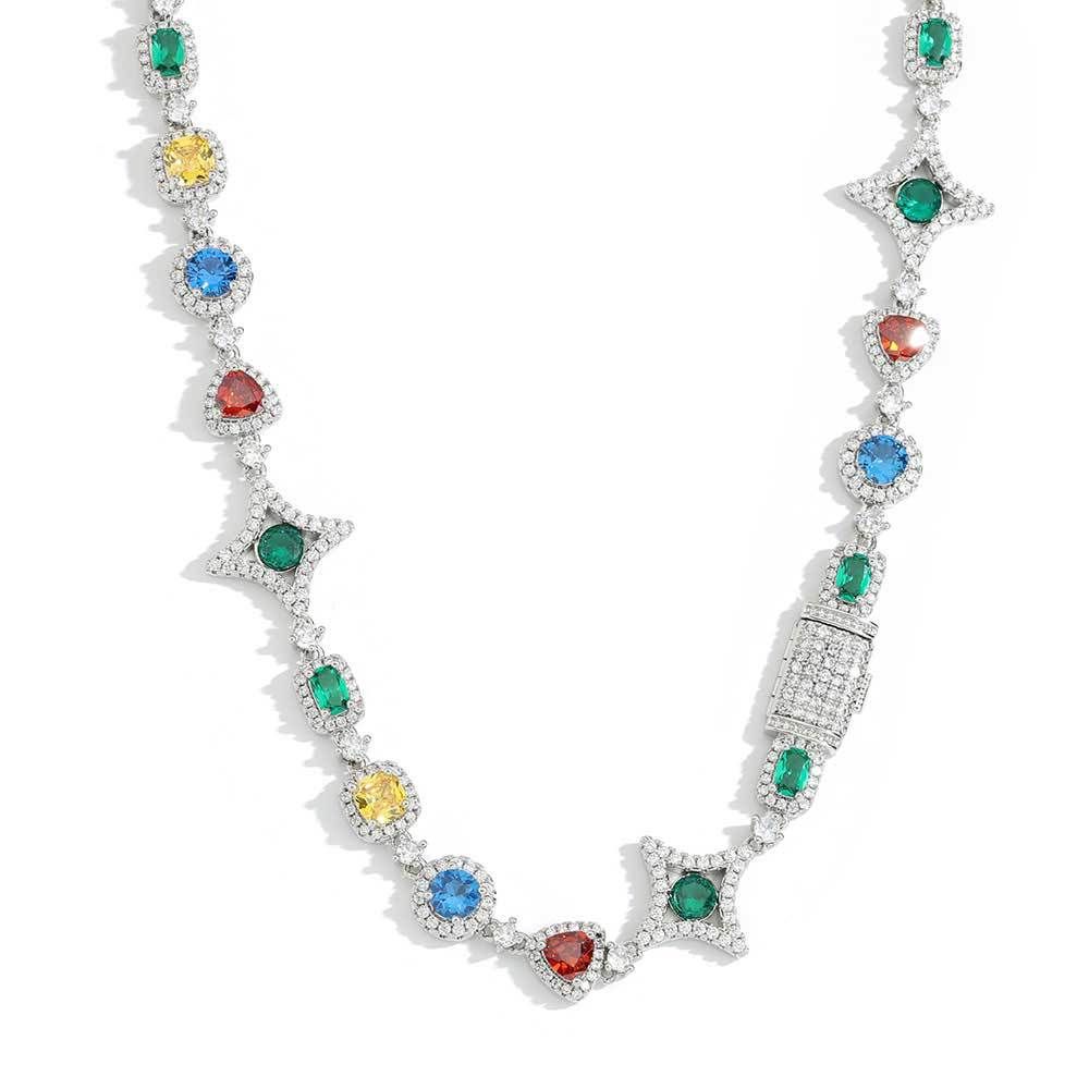 Rainbow Iced Cuban White Golden Necklaces Luxury Multi-CZ