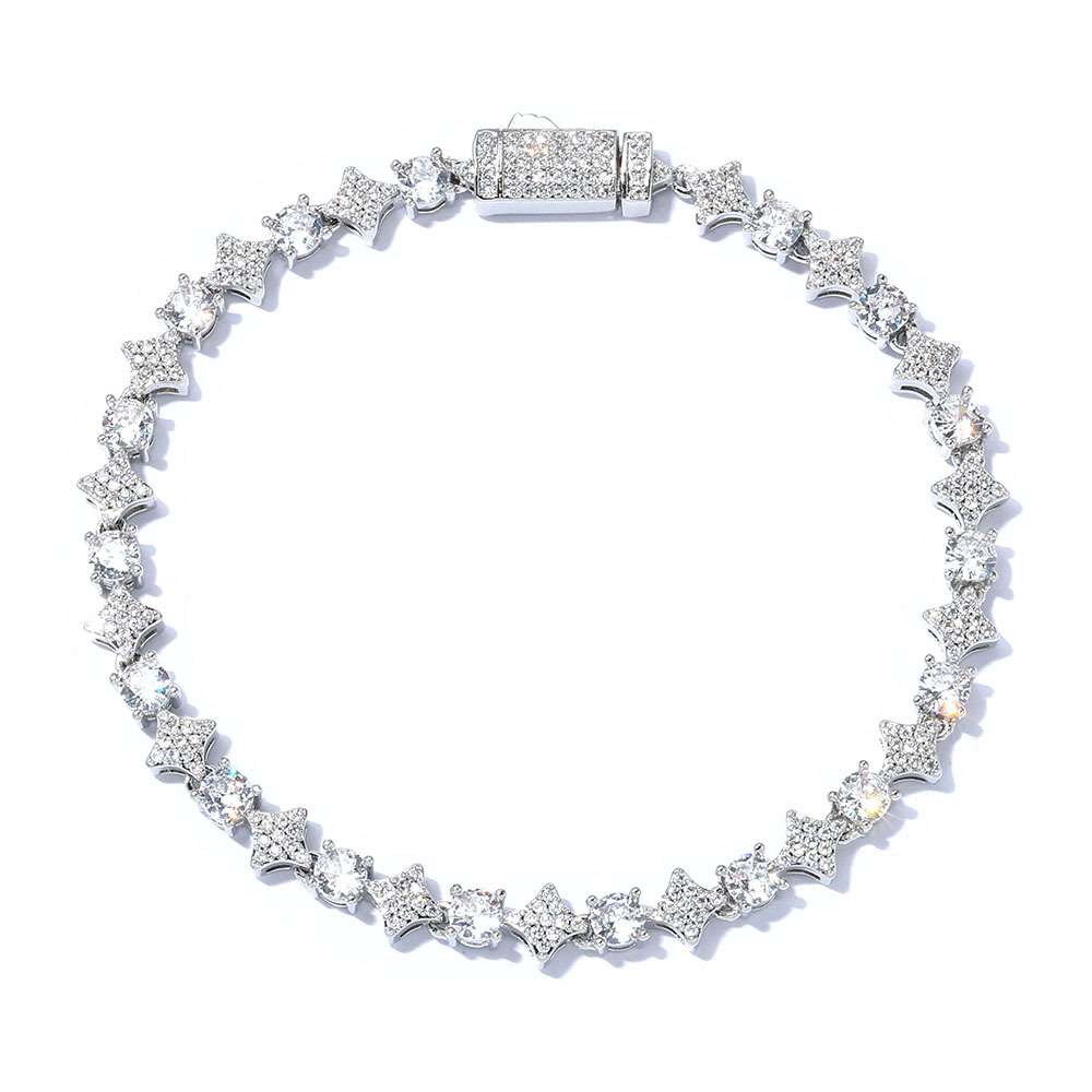 Cubic Zirconia Cross Chain Bracelet for Men Hip Hop Star Pendant