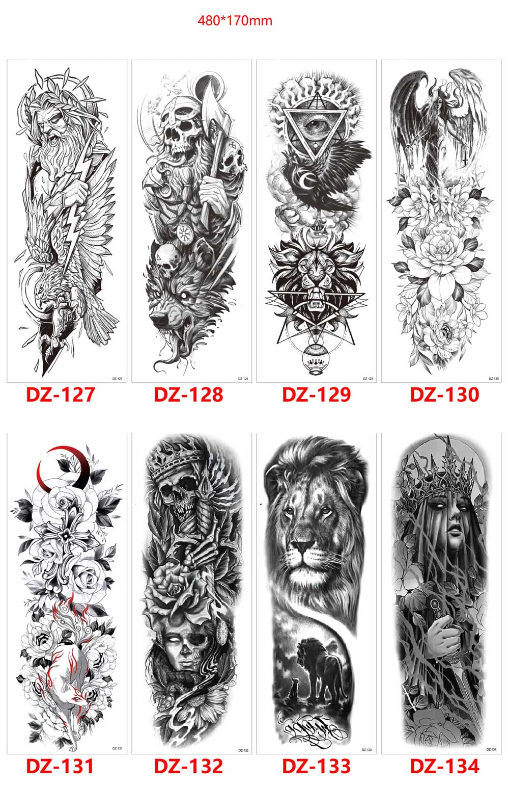 Buy Jesus Queen Skeleton Lion Full Arm Temporary Tattoos in Australia.