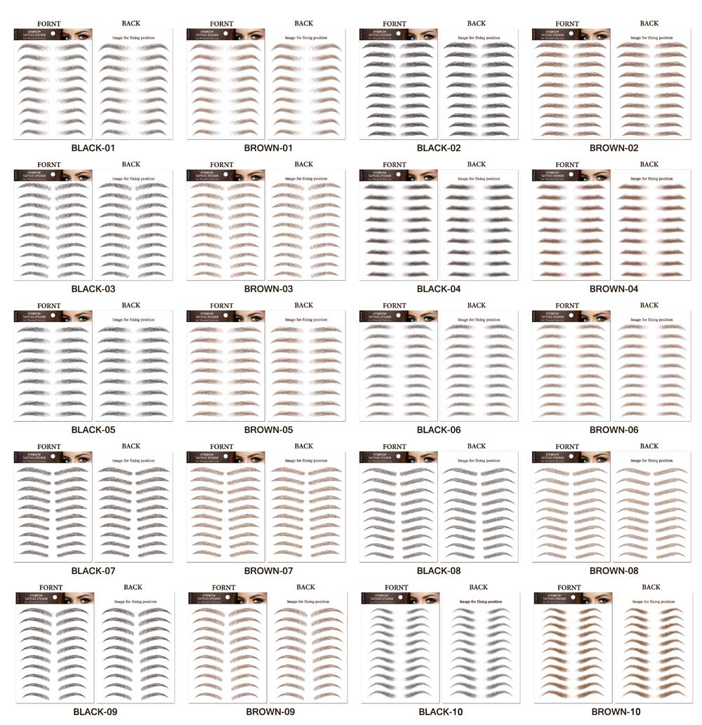 10 Sheet Fake Eyebrow Temporary Tattoo Stickers