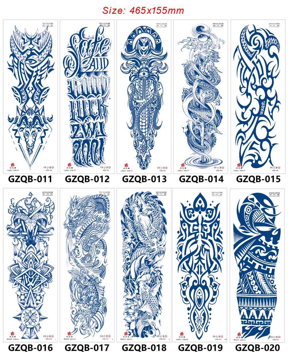 2 Sheet Full Arm Temporary Tattoos Fake Tattoo Stickers