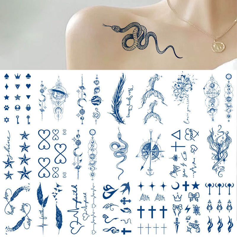 8 Sheet Long Lasting Temporary Tattoo Famous Quote Flowers snake