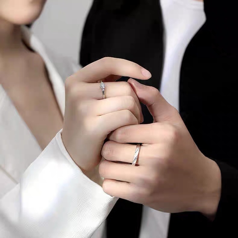 S999 Silver Couple Rings Adjustable Set for Promise/Wedding