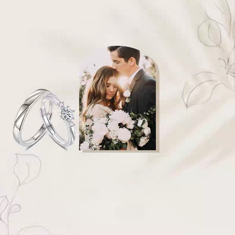 S999 Silver Couple Rings Adjustable Set for Promise/Wedding