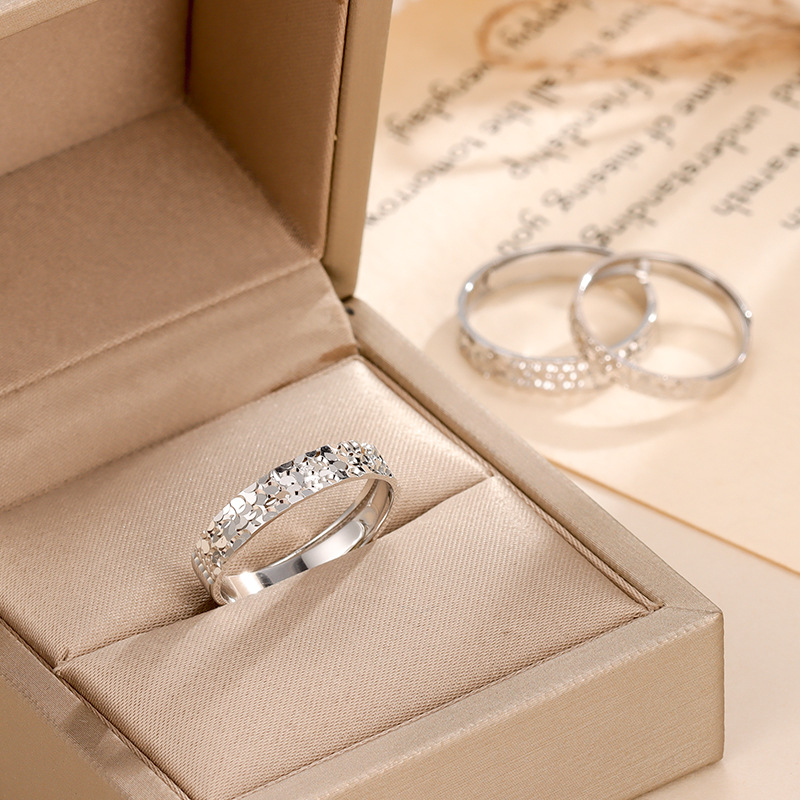 Frosted Fine Silver Couple Rings - S999 Adjustable Bands