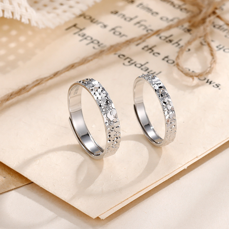Frosted Fine Silver Couple Rings - S999 Adjustable Bands