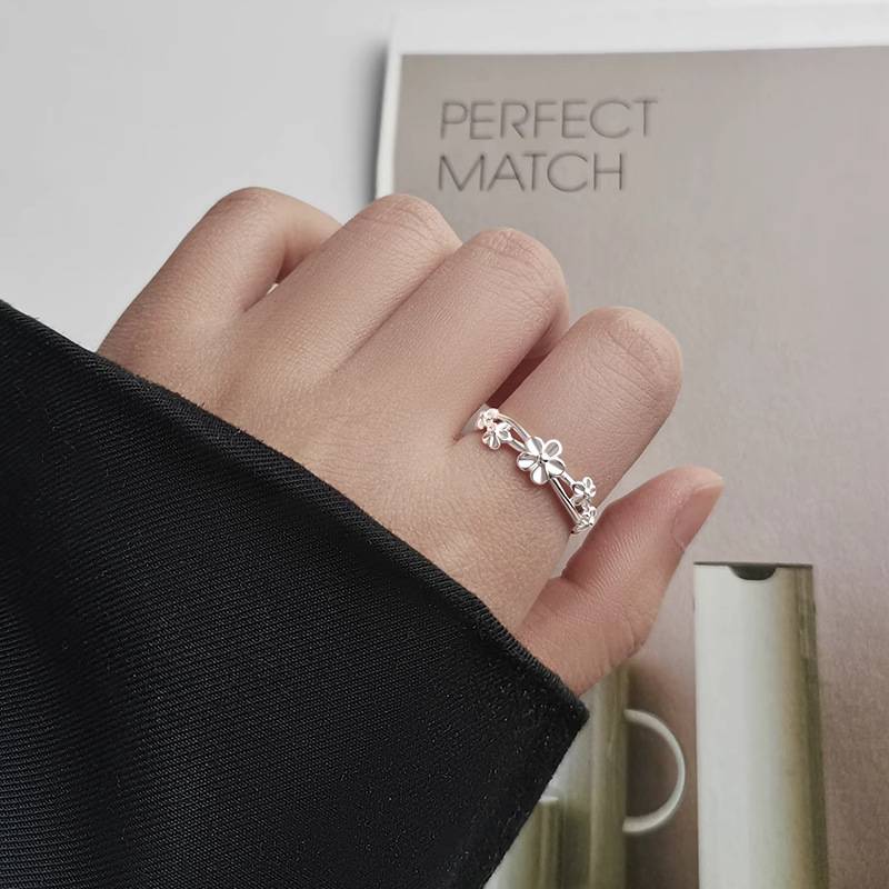 S999 Fine Silver Botanical Ring Adjustable Floral & Vine Coil