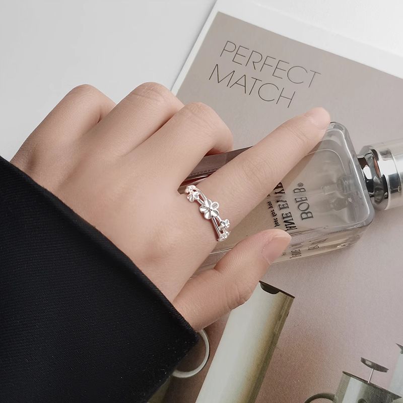 S999 Fine Silver Botanical Ring Adjustable Floral & Vine Coil