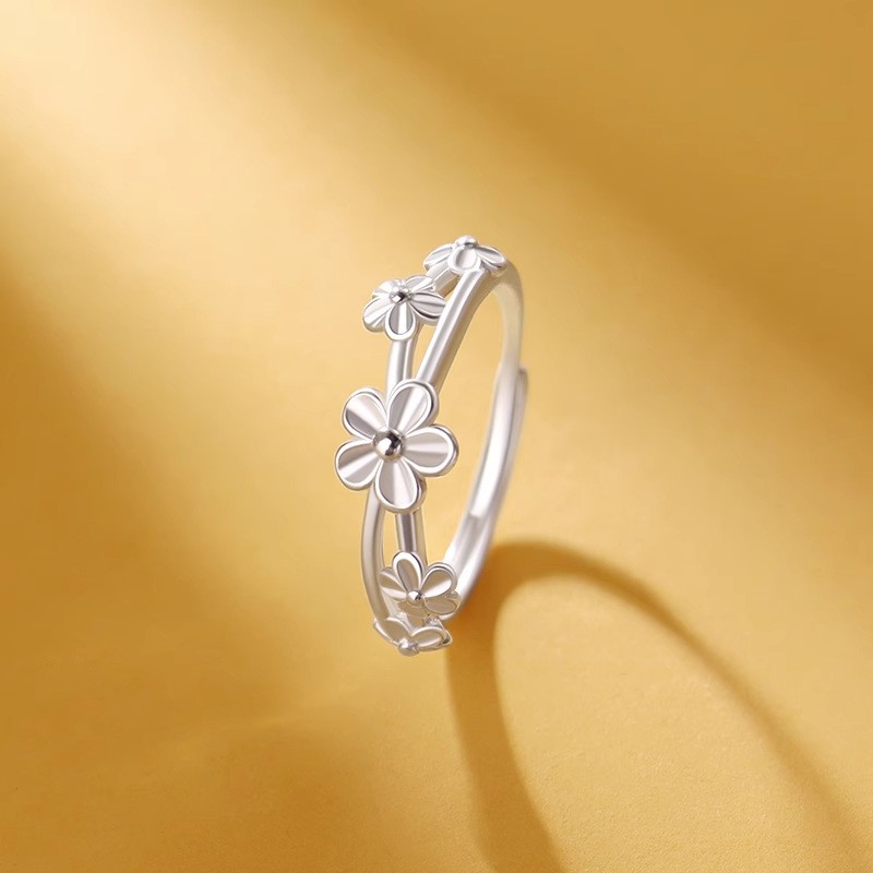 S999 Fine Silver Botanical Ring Adjustable Floral & Vine Coil