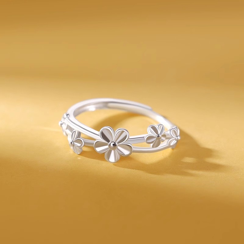 S999 Fine Silver Botanical Ring Adjustable Floral & Vine Coil