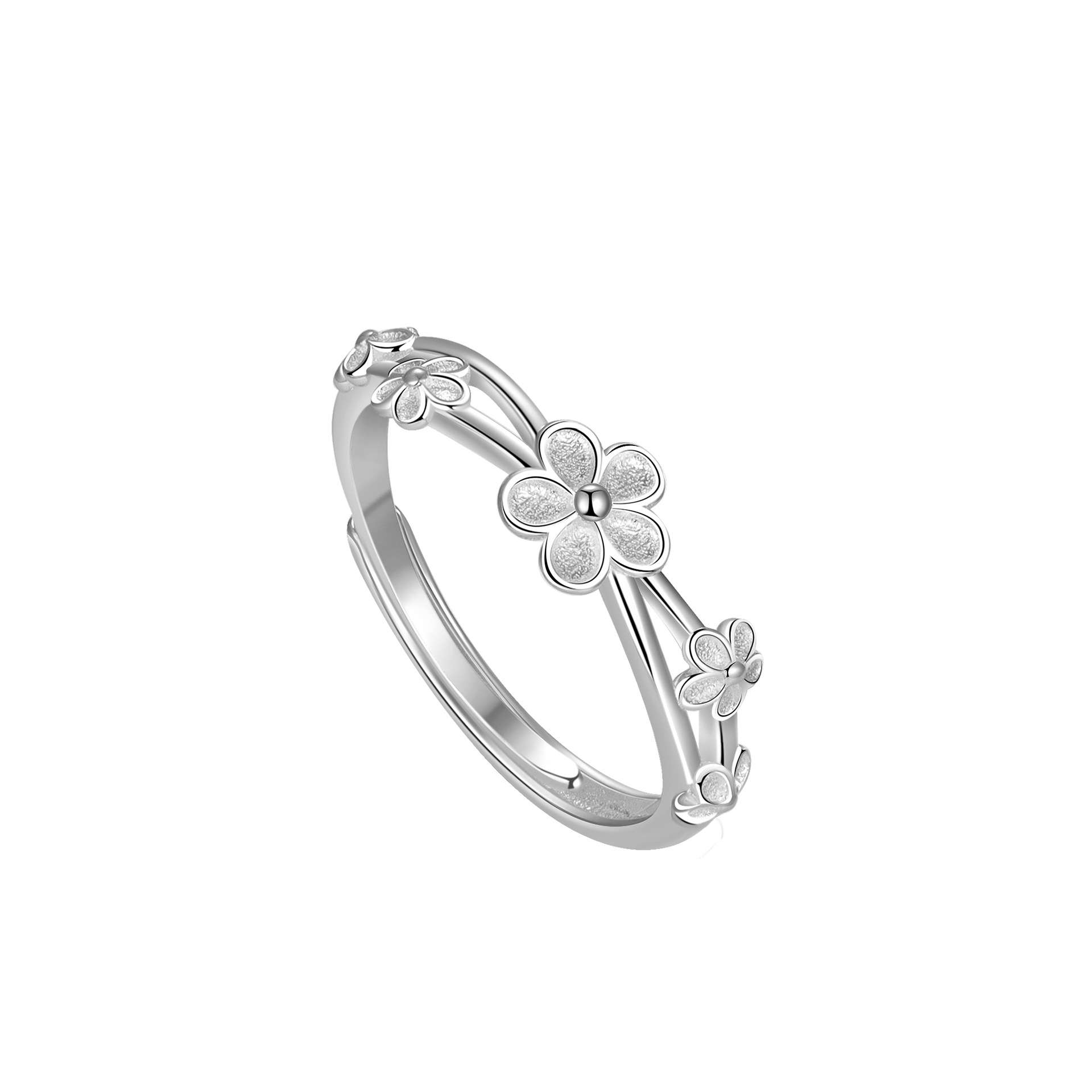 S999 Fine Silver Botanical Ring Adjustable Floral & Vine Coil