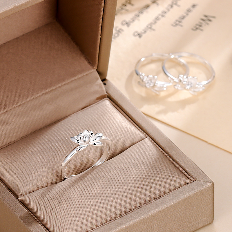 Fine Silver Lotus Adjustable Ring - Nature-Inspired for Women