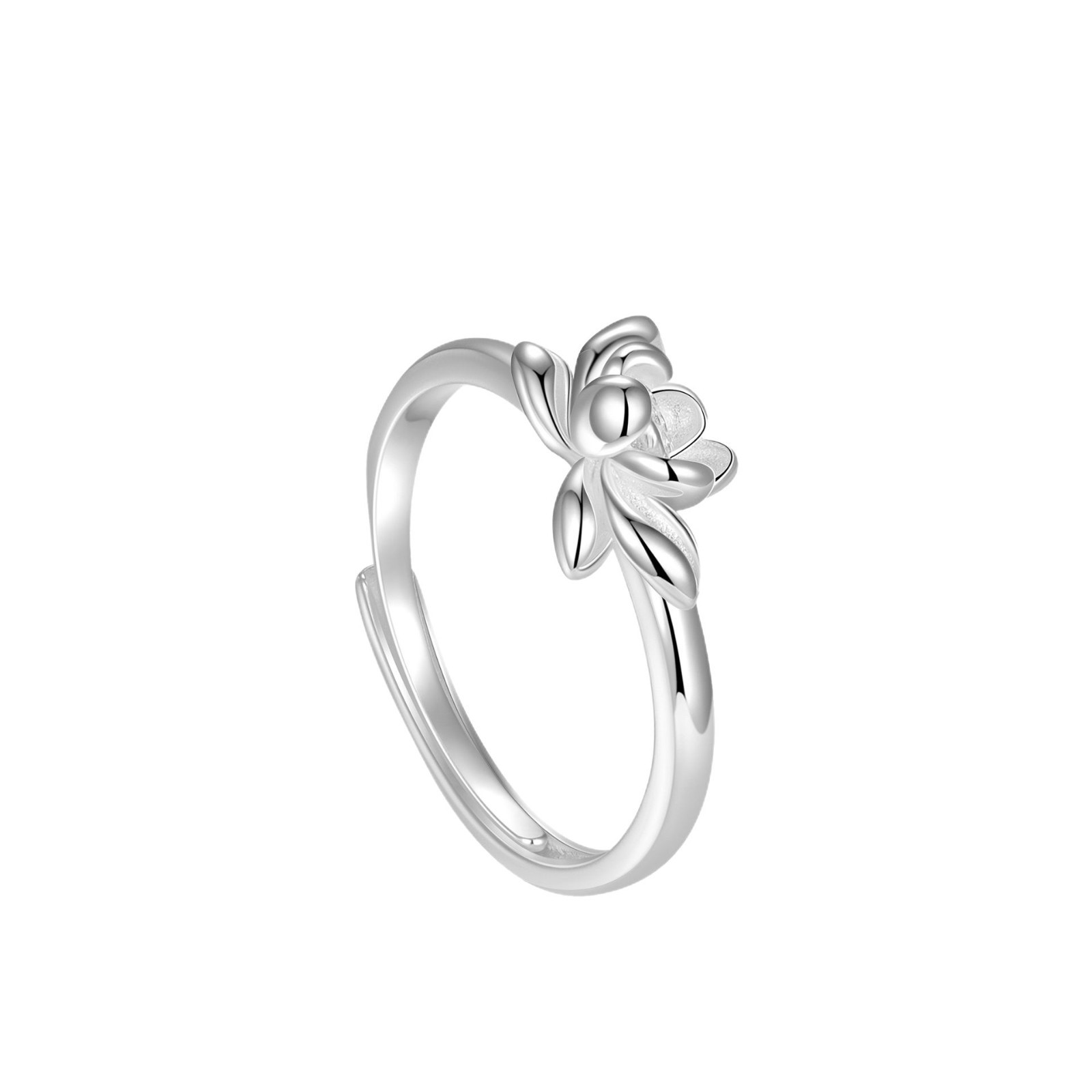 Fine Silver Lotus Adjustable Ring - Nature-Inspired for Women