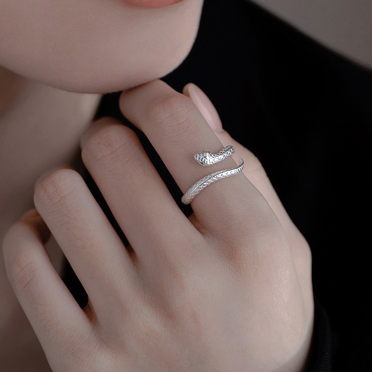 S999 Fine Silver Serpent Ring Adjustable Snake Sweet & Edgy
