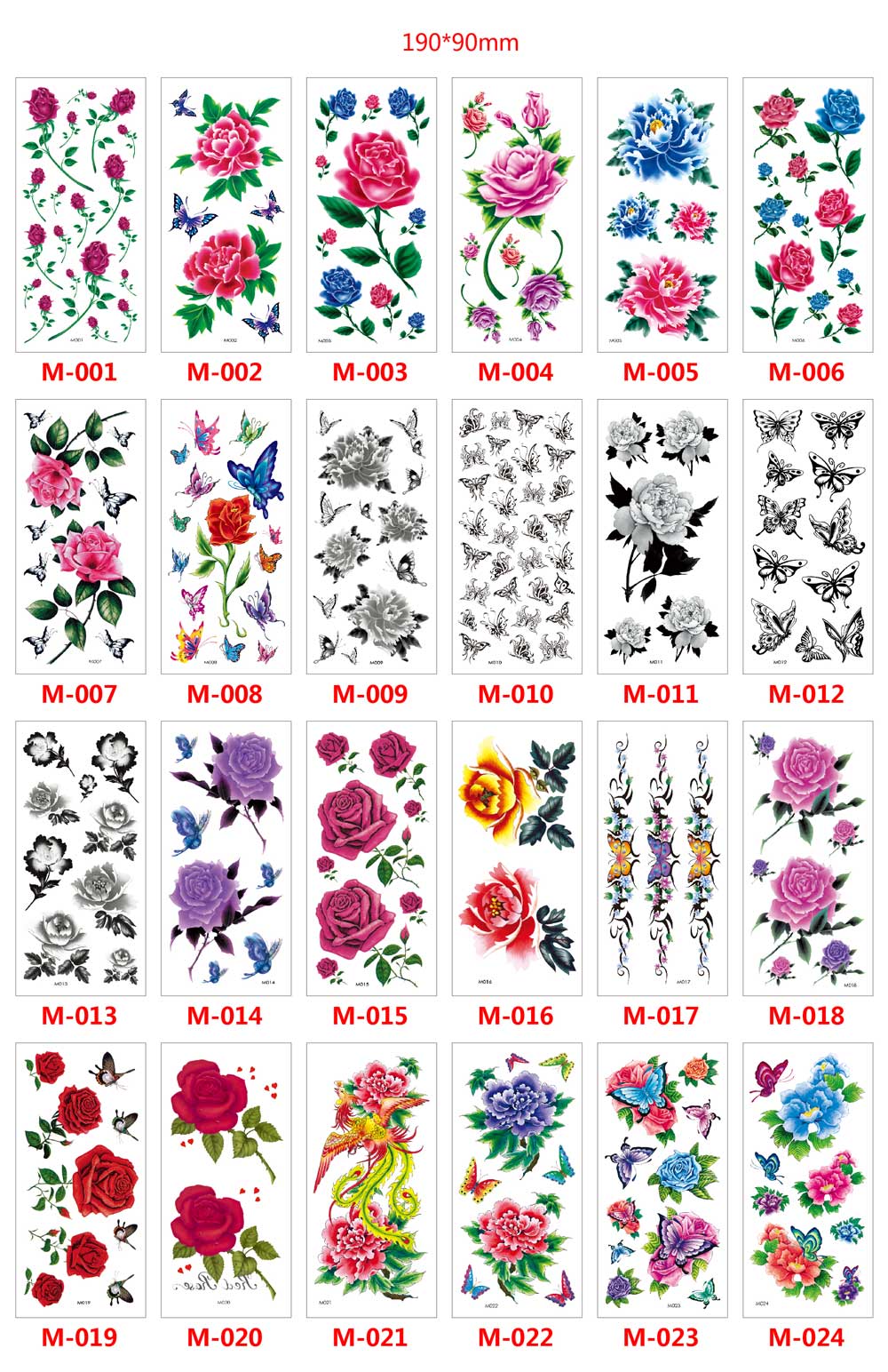 9 Sheet 3D Flower Animal Garland Snake Butterfly Fake Tattoos