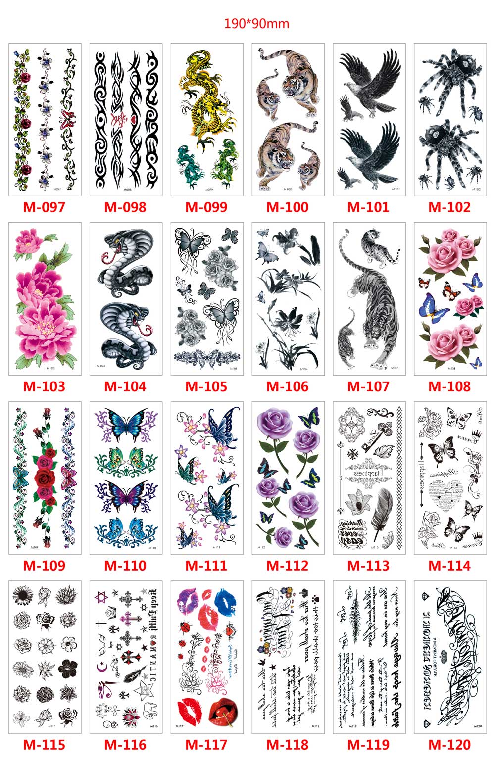 9 Sheet 3D Flower Animal Garland Snake Butterfly Fake Tattoos