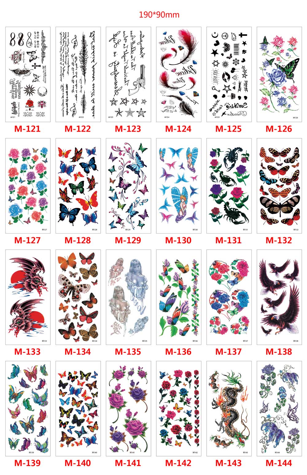 9 Sheet 3D Flower Animal Garland Snake Butterfly Fake Tattoos