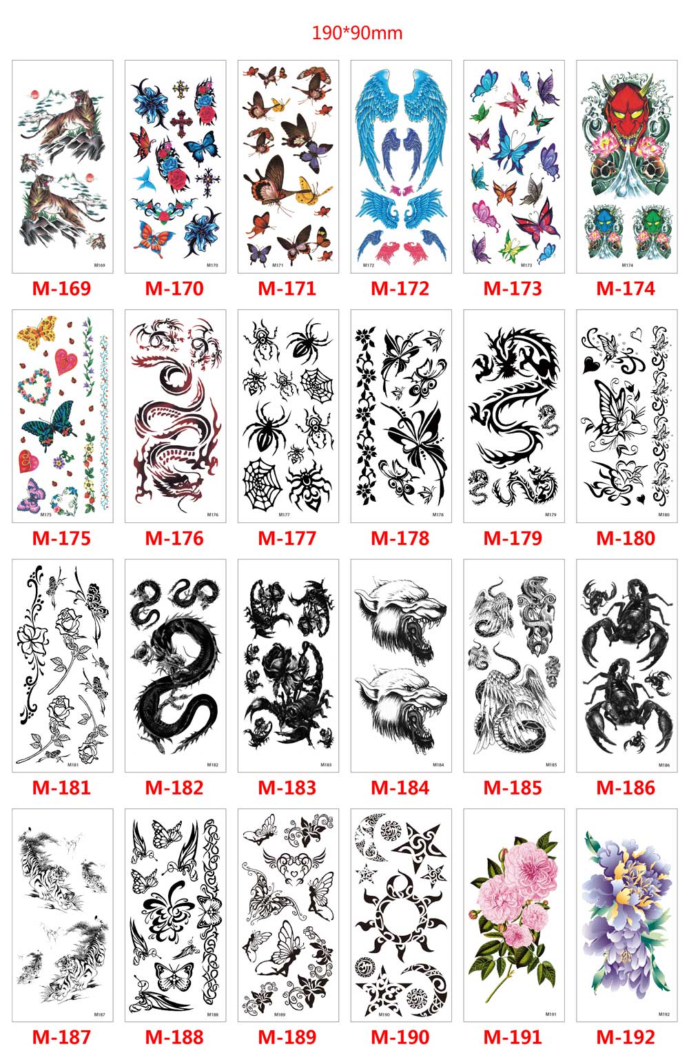 9 Sheet 3D Flower Animal Garland Snake Butterfly Fake Tattoos