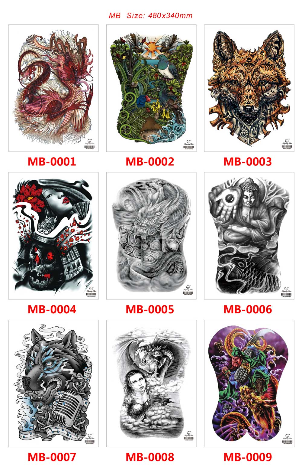 3 Sheets Super Large Full Back Tattoo Stickers Hero Demon Dragon