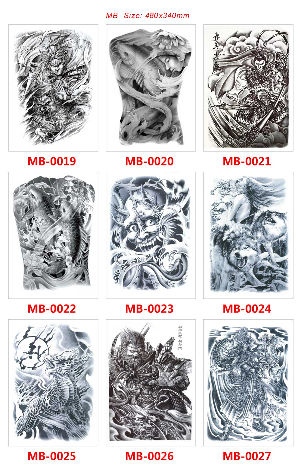 3 Sheets Super Large Full Back Tattoo Stickers Hero Demon Dragon