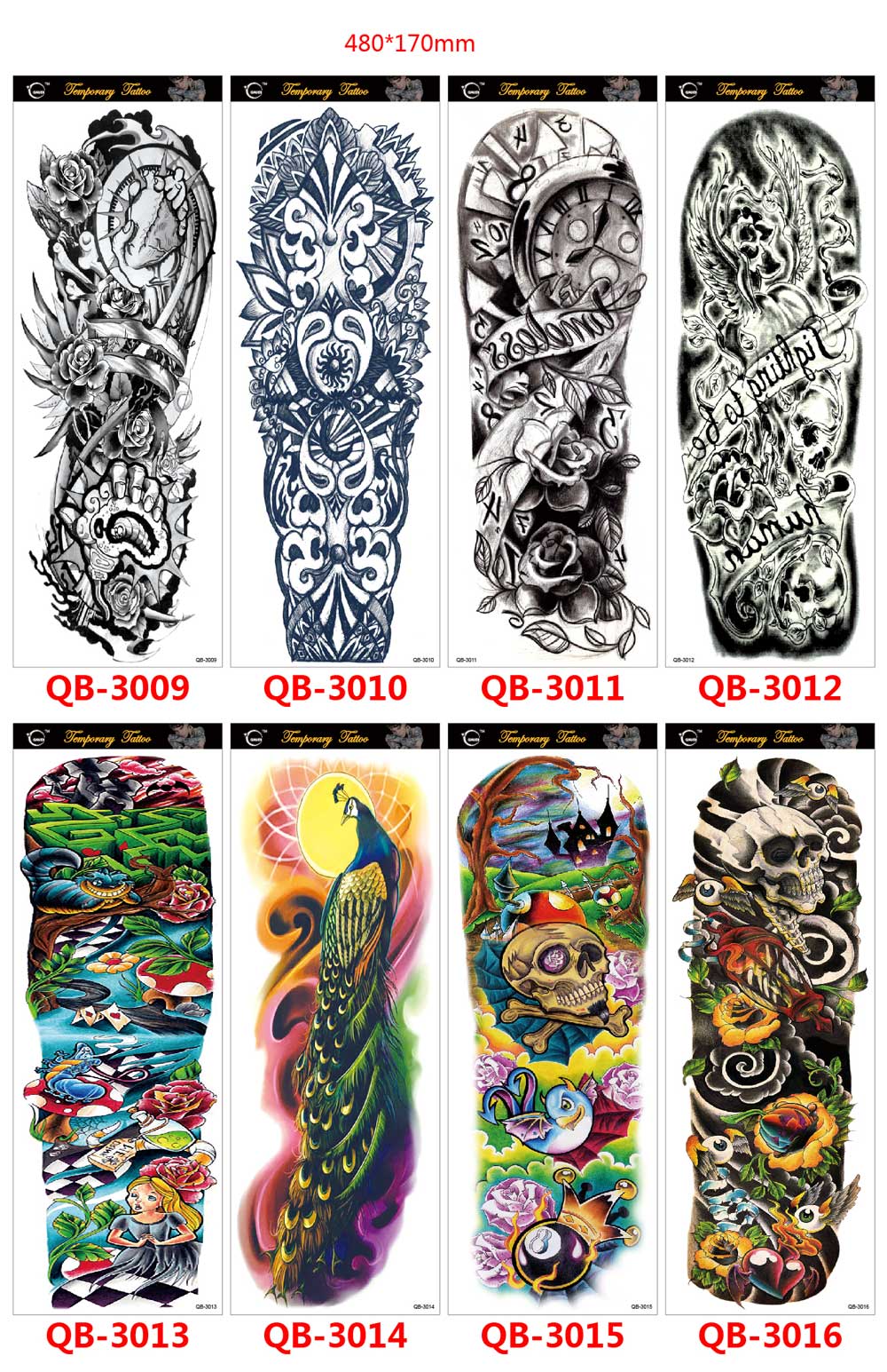 4 Sheet Full Arm Tattoo Stickers Fashion Waterproof Cleanable