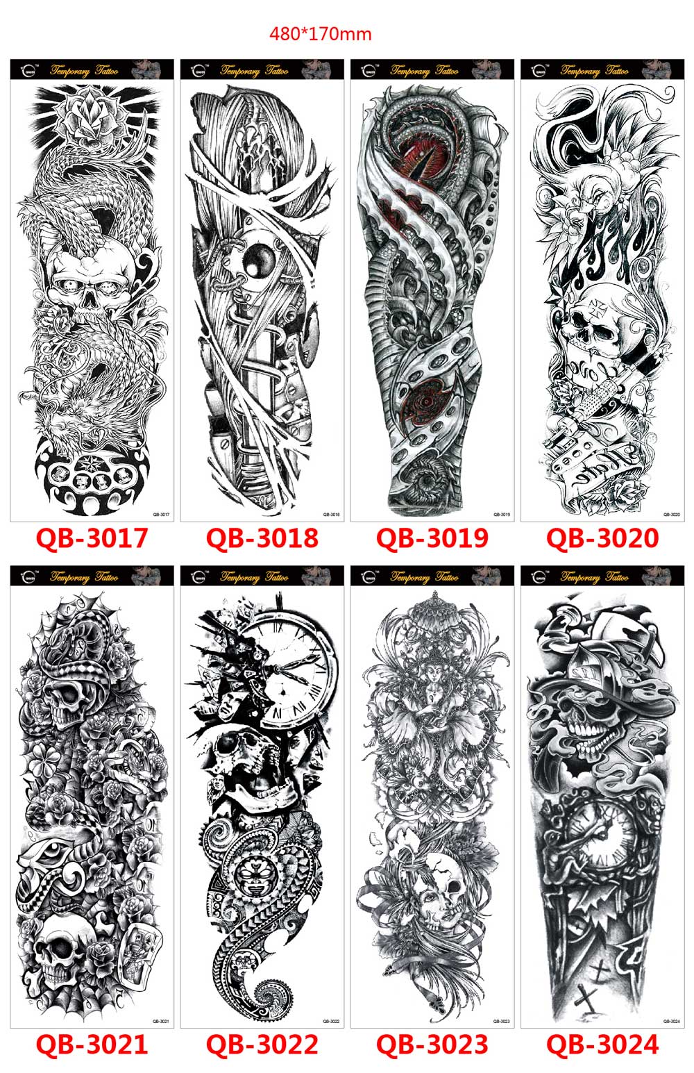 4 Sheet Full Arm Tattoo Stickers Fashion Waterproof Cleanable