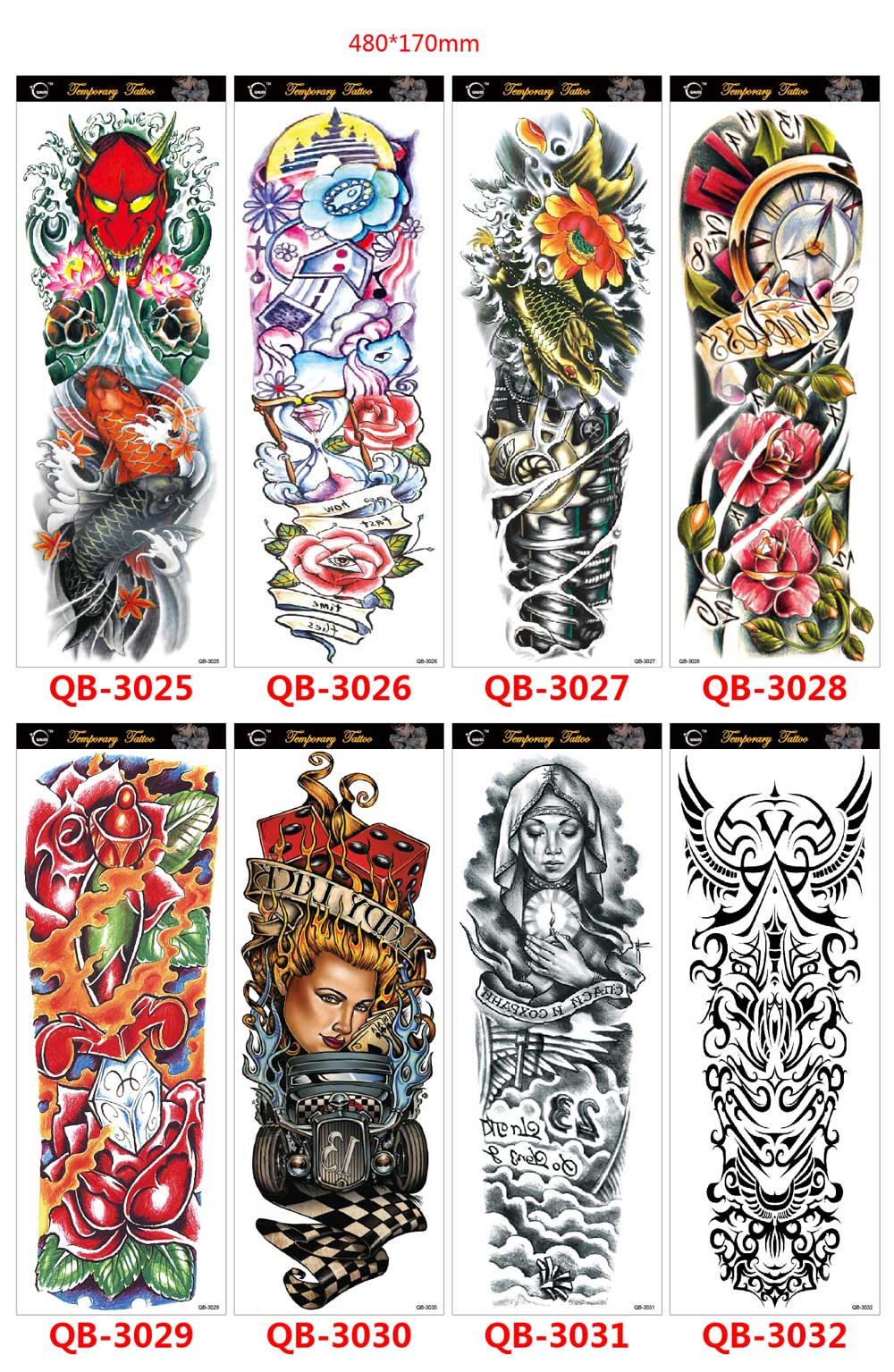 4 Sheet Full Arm Tattoo Stickers Fashion Waterproof Cleanable