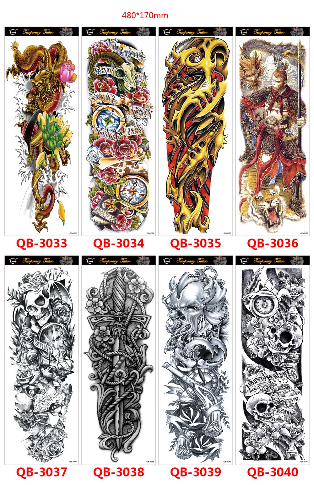 4 Sheet Full Arm Tattoo Stickers Fashion Waterproof Cleanable